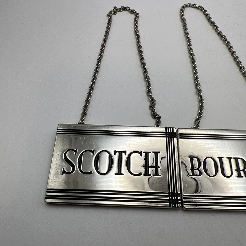 Godinger Silver Art Co Decanter Tags Labels Set of 4 Whiskey Bourbon Rye Scotch